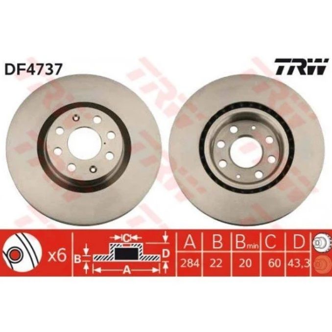 Opel Corsa E Ön Fren Diski Büyük Tip 284 mm | TRW DF4737