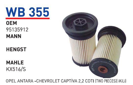 Chevrolet Yeni Captiva C140 Uzun Tip Mazot Filtresi | WUNDER WB 355